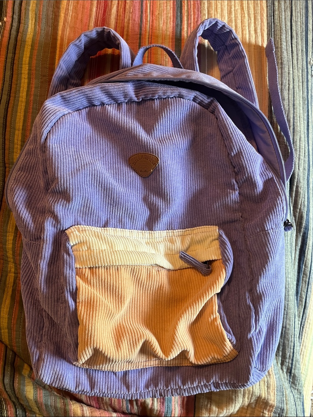 Billabong Purple and Cream Corduroy Kids Backpack